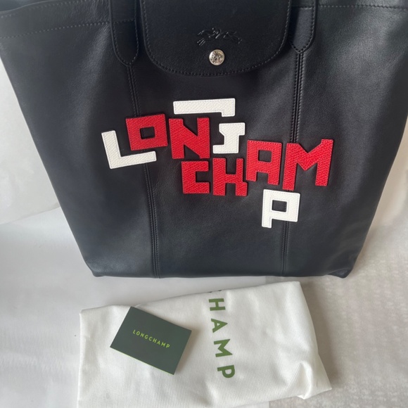 Longchamp Le Pliage Cuir LGP Graffiti Leather Tote Black Graphic Shoulder Bag - Picture 5 of 10